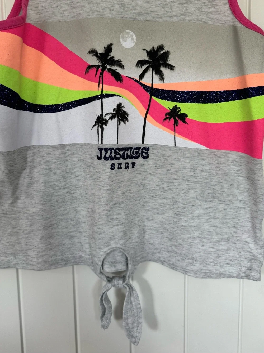 Justice Girls 10 M Tropical Palm Tree Surf Tie Front Tank Top